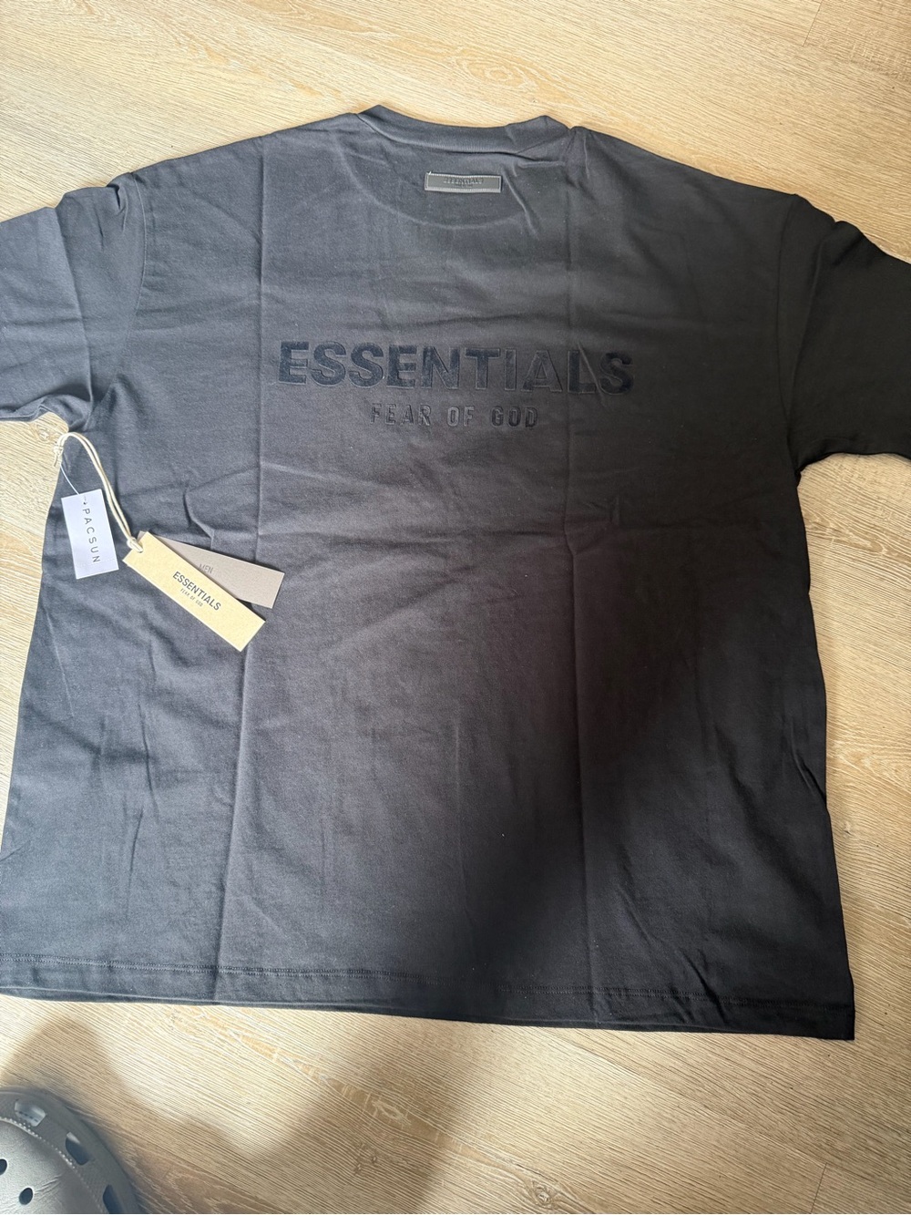 Fear of God ESSENTIALS Black Raised-Logo Short Sleeve T-Shirt